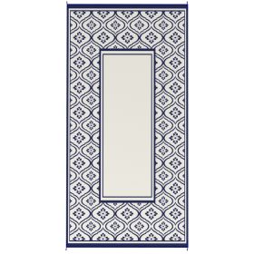 Reversible Outdoor Rug, Waterproof Plastic Straw With Carry Bag, 9 X 18, Blue & White Gourd Border (Option: BLUE)