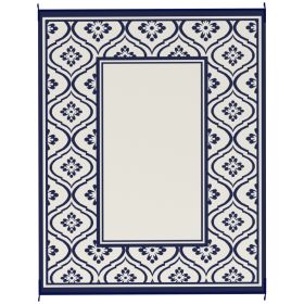 Reversible Outdoor Rug, Waterproof Plastic Straw With Carry Bag, 8 X 10, Blue & White Gourd Border (Option: BLUE)